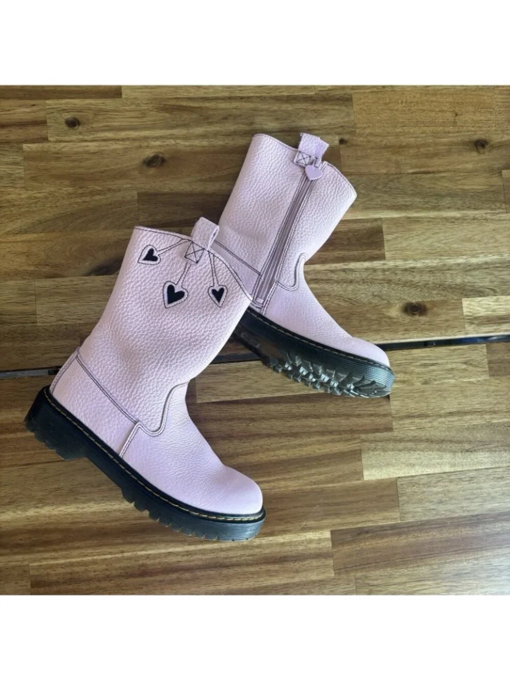 Dr Doc Martens GIRL Western Boots Cowboy Pink Leather Bex Heart Size 3 US Zipper